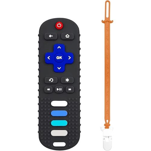 Baby Teething Toys, Food Grade Silicone Remote Control Teether for Babies 3 6 12 18 Months, TV Remote Shape with Silicone Pacifier Clip Infant Chew Toys for Boys and Girls, Freezer BPA Free