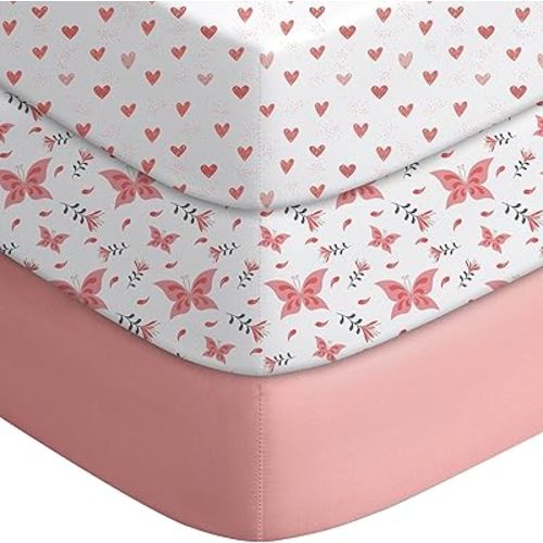 Yoofoss Baby Crib Sheets for Boys Girls, Fitted Crib Sheet 3 Pack for Standard Crib and Toddler Mattress, Super Soft Microfiber Baby Sheet 28x52x8in Butterflies