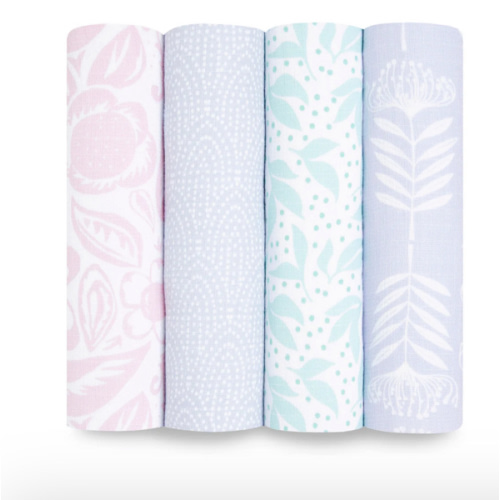 Pink& Purple Cotton Muslin Swaddle 4pk | aden + anais