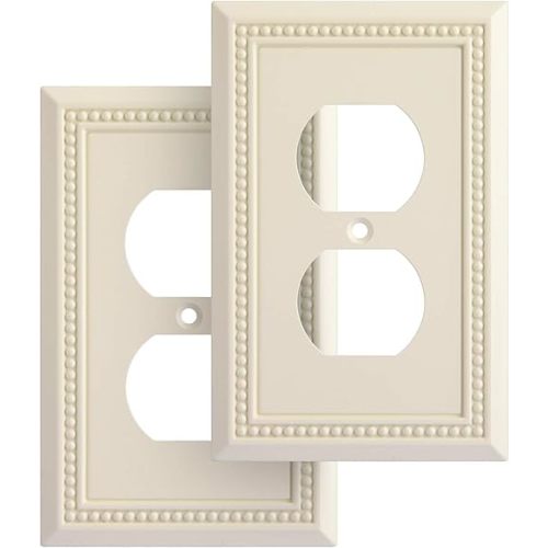 Henne Bery Sunken Pearls Heavy Duty Decorative Wall Plate Switch Plate Outlet Cover, Durable Solid Zinc Alloy (Single Duplex 2PK, Light Almond)