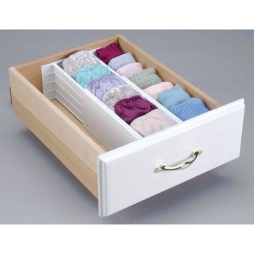 Dial 2 Rails Smart Fit Organizer White: Plastic Drawer Divider & Organizer For Dressers