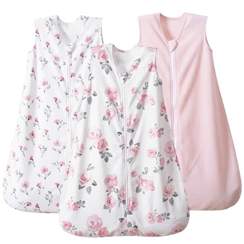PHF 3 Pack Soft Micro-Fleece Baby Sleep Sack, 0-6 Months Warm Baby Wearable Blanket, 2-Way Zipper Sleeping Bags, Comfy Toddler Sleeping Sack for Baby Girls, Small Size, Floral