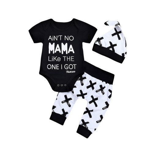 Izhansean Baby Boy MAMA Short Sleeve Tops Romper Pants Outfits Set Clothes Black 3-6 Months