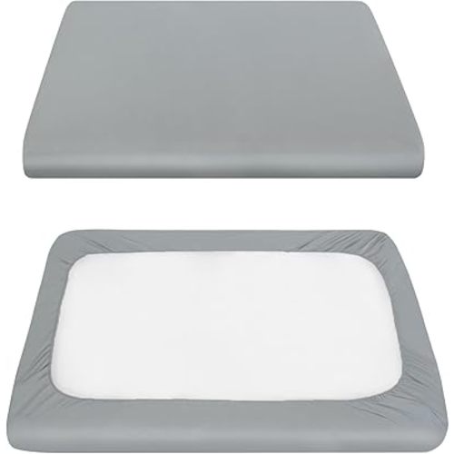 Pack and Play Sheets Fitted, Compatible with 4moms Breeze Plus Playard & Breeze GO Playard, Cotton Pack and Play Sheets Cover, Grey