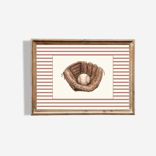 Vintage Baseball Wall Art, Baseball Nursery Decor, Glove and Ball Print, Sports Nursery Art, Boys Room Baseball Decor