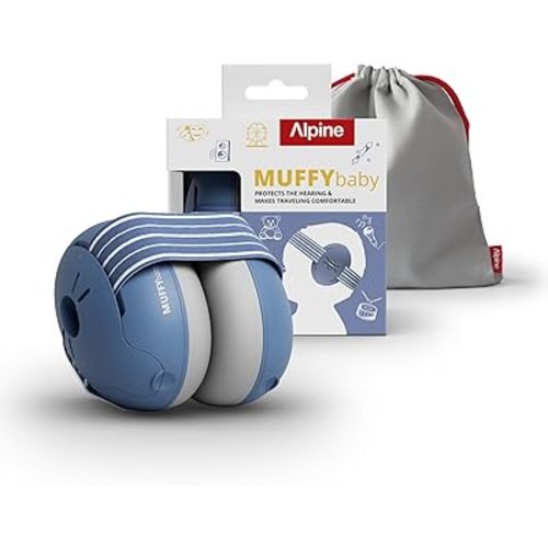 Alpine Muffy Baby Ear Protection for Babies and Toddlers up to 36 Months - CE & ANSI Certified - Noise Reduction Earmuffs - Comfortable Baby Headphones Against Hearing Damage & Improves Sleep - Denim