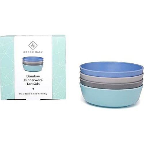 Bamboo Dinnerware Bowls for Kids, Set of 4 Eco Friendly Toddler Bowls :: Non Toxic & Kid Safe Dishes for Cereal & Soup :: Mix and Match :: Great Gift for Baby Shower & Birthday