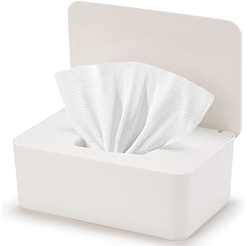 Baby Wipes Dispenser, Wipe Holder for Baby & Adult,Keeps Wet Tissue Fresh, Non-Slip Wipes Case, Wipe Container with Sealing Design Lid (1-White)
