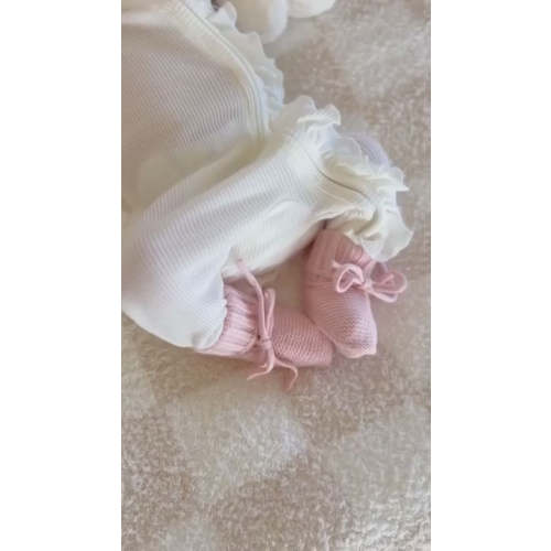 Cloud White Bamboo Waffle Ruffle Zipper Footie