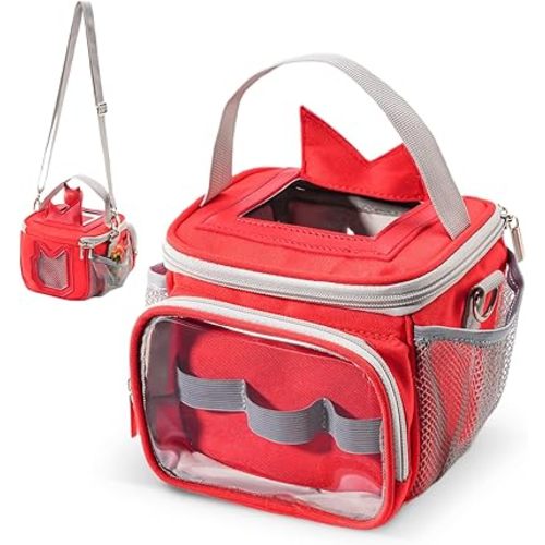 Hautton Carrying Case for Toniebox, Portable Storage Travel Bag for Tonies Figures Charging Station with Shoulder Strap Handle and Toniebox Ears Cover -Red