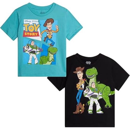 Disney Cars Toy Story Boys Shirts - 2 Pack Lightning McQueen Buzz Lightyear Short Sleeve Boys Tees for Toddler and Little Boy