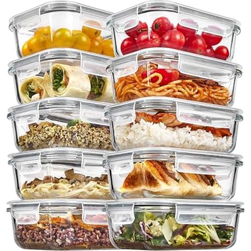 Vtopmart 5-Pack 22oz Glass Storage Containers with Snap Airtight Lids, Safe for Microwave, Oven, Freezer, and Dishwasher
