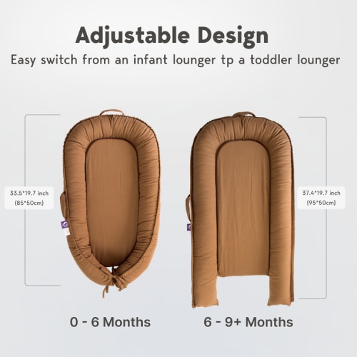 Baby Lounger for Newborn Infant 0-18 Months, Portable Adjustable Infant Floor Seat, Soft Breathable with 100% Organic Cotton Lounger Cover, Newborn Essentials (Golden Brown)