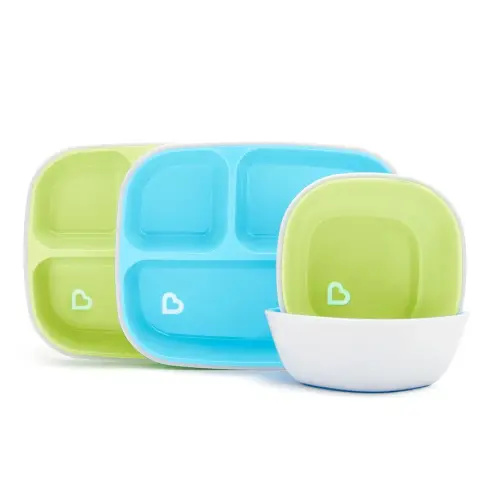 Munchkin® Splash™ 4 Piece Toddler Divided Plate and Bowl Dining Set, Blue/Green