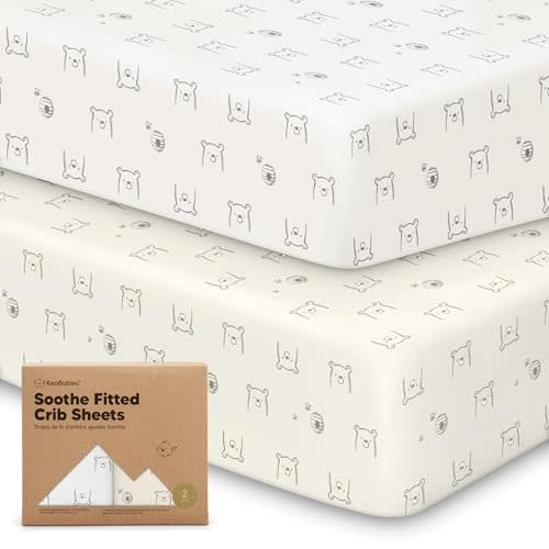KeaBabies 2-Pack Organic Crib Sheets for Boys, Girls - Fitted Crib Mattress Sheet Neutral, Breathable Jersey Cotton Cover for Baby Bed, Toddler Mattress, Soft & Cute Prints (Bumble Bear)