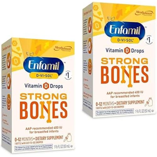 Enfamil Baby Vitamin D-Vi-Sol Liquid Vitamin D Drops, Supports Strong Teeth & Bone Development, 50mL Bottle (Pack of 2)