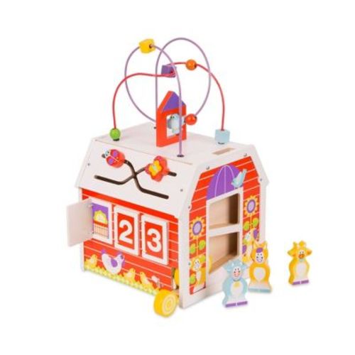 Melissa & Doug First Play Slide, Sort & Roll Wooden Activity Barn With Bead Maze, 6 Wooden Play Pieces