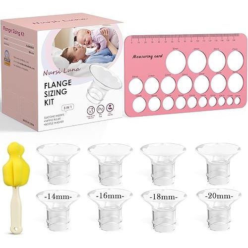 Flange Sizing Kit 3 in 1 with 8PCS Flange Inserts 14/16/18/20mm, Silicone Breast Pump Flanges Insert Kit for 24mm Electric Breast Pump, Pumping Breastfeeding Essentials Kit for New Mom