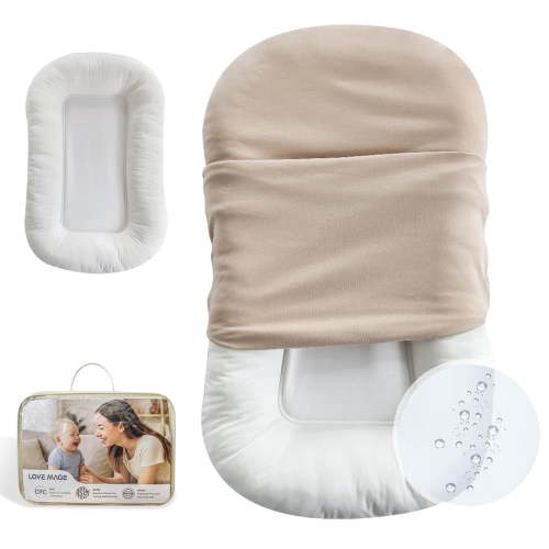 LOVE MAGE Baby Lounger Pillow for Newborn 0-12 Months, Portable Infant Nest with Removable Cover, Soft & Breathable Lounger for Baby Boys and Girls