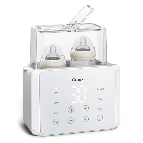 Double Bottle Warmer, 11-in-1 Fast Baby Bottle Warmer for Breastmilk and Formula, with Timer, Fits 2 Bottles, Accurate Temp Control, Milk Warmer with Thaw, Steri-lizing, Keep Warm, Heat Food