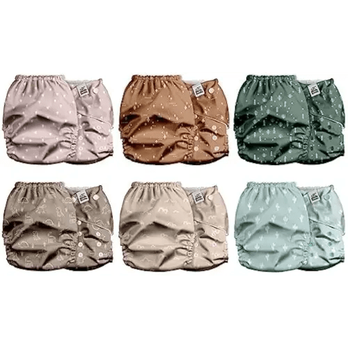 Mama Koala 2.0 Cloth Diapers for Babies with AWJ Lining, 6 Pack with 6 Bamboo Cloth Diaper Inserts - Reusable and Washable Pocket Diapers(Simply Neutrals)