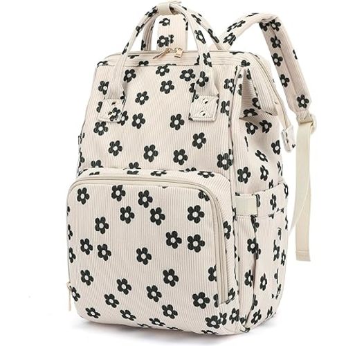 Baby Diaper Bag Backpack for Mom, Large Capacity Travel Nappy Bag for Boys & Girls with Stroller Straps (Corduroy Flowers)