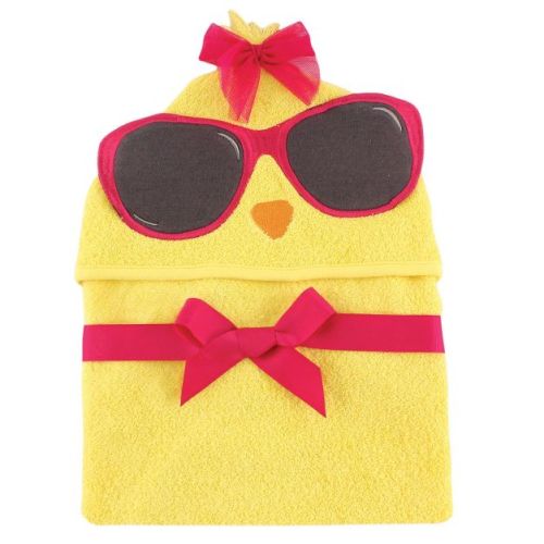 Hudson Baby Infant Girl Cotton Animal Face Hooded Towel, Cool Chick