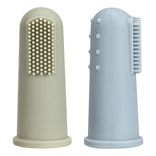 TOPGOMES Baby Finger Toothbrush with Case, Food Grade Silicone, BPA Free, 2-Pack (Sage+Ether)