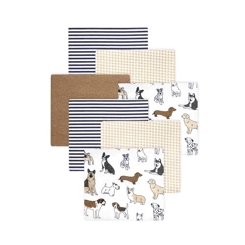 Little Treasure Hudson Baby Cotton Poly Flannel Receiving Blankets Multipack, Brown Handsome Dogs, 30x30 inches