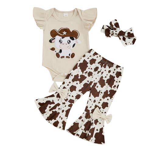 NKKLUYO Baby Girl Summer Clothes Newborn Girl Outfits Infant Romper Bow Bell Bottom Pants Baby Cowgirl Outfit