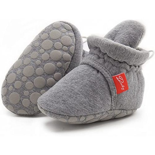 ohsofy Newborn Baby Cotton Booties Stay On Slipper Winter Warm Soft Shoes Non-Skid Infant Ankle Boots Crib Shoes