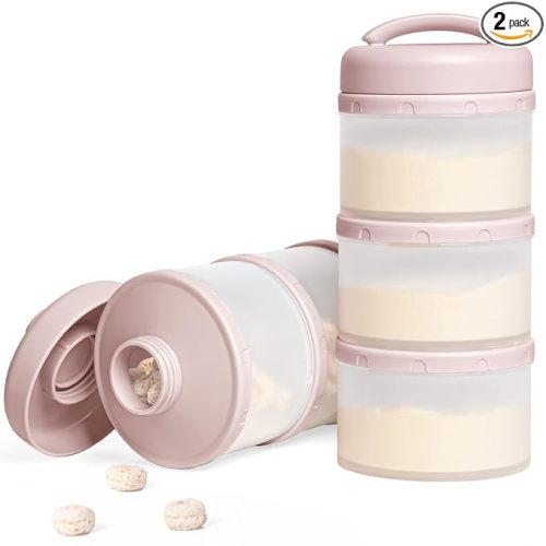 Termichy Stackable Formula Dispenser Portable Milk Powder Container, 2 Pack, Light Pink