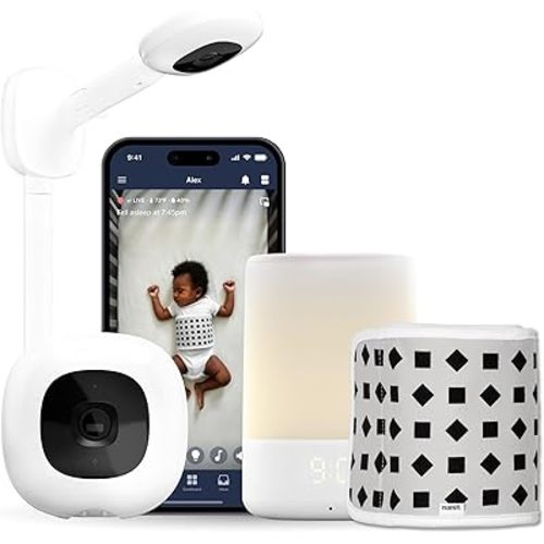 Nanit Essentials Smart Baby Monitor with Wall Mount – 1080p HD Wi-Fi Camera, Sensor-Free Breathing Monitoring, Sleep Tracking, Two-Way Audio, Night Vision, Sound & Motion Notifications, White