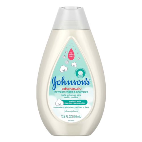 Johnson's CottonTouch Newborn Baby Body Wash & Shampoo, Gentle & Tear-Free, Made with Real Cotton, Gently Washes Away Dirt & Germs, Sulfate- & Paraben-Free for Sensitive Skin, 13.6 fl. oz