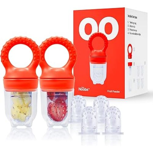 Baby Fruit Feeder by Lovenoobs™, Frozen Teething Toys for Babies, 2 Pack, Fruit Pacifier with 6 Teats, BPA/BPS Free, Mesh Teether, Food-Grade Silicone, Baby Feeding Essentials