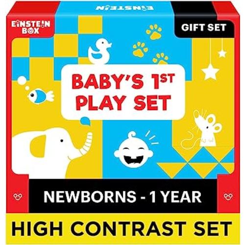 Einstein Box High Contrast Set for Baby Girls & Boys Newborns & Infants of Age 1-3-6-9-12 Months | with Rattles + High Contrast Books+ High Contrast Flashcards| Gift Set for Babies