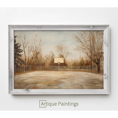 Vintage Basketball Court Painting 2 | Oil Painting Art | Vintage Art | Digital Art | Sports Painting | Digital Download | Basketball Art