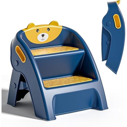 Folding Kids Step Stool for Bathroom and Potty Training,Anti-Slip, Anti-Tip A-Frame Design with 10-Second Setup-Potty 2 Step Stool for Toddlers