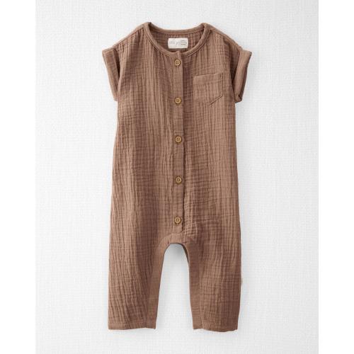 Baby Organic Cotton Gauze Jumpsuit - Style,Nutmeg 12M