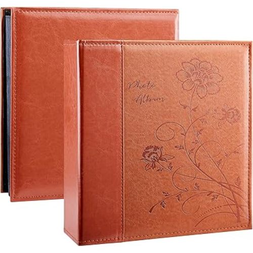 Artmag Photo Picutre Album 4x6 500 Photos, Extra Large Capacity Leather Cover Wedding Family Photo Albums Holds 500 Horizontal and Vertical 4x6 Photos with Black Pages(Brown)
