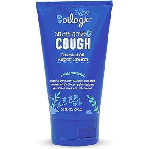 Oilogic Stuffy Nose & Cough Vapor Cream Essential Oil for Babies & Toddlers - Gentle Baby Essentials Soothe Cough and Stuffy Noses - Pediatrician-Tested & Safe for Babies, 3.5 Fl Oz