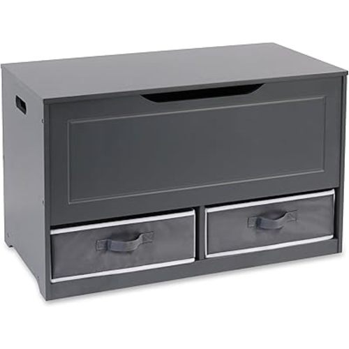 Badger Basket Kid's Up & Down Toy Box and Organizer with Two Reversible Fabric Bins - Charcoal