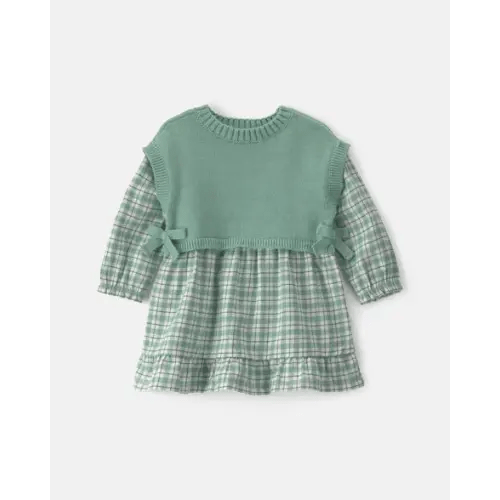 Baby Girl 2-Piece Checkered Flannel Long-Sleeve Dress - Green | Carter's