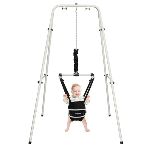 Hapbabe 2 in 1 Baby Jumper with Stand, Baby Walking Harness Function, Premium Spring, for Infant 6-12 Months, Easy to Fold and Storage, Black