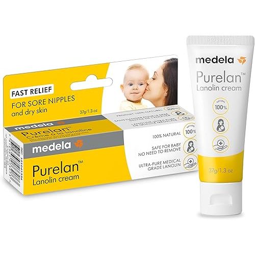 Medela Purelan Lanolin Nipple Cream, Fast Relief for Sore Nipples & Dry Skin During Breastfeeding, Safe for Breastfeeding Baby, Natural, Hypoallergenic, Fragrance-Free, 37g