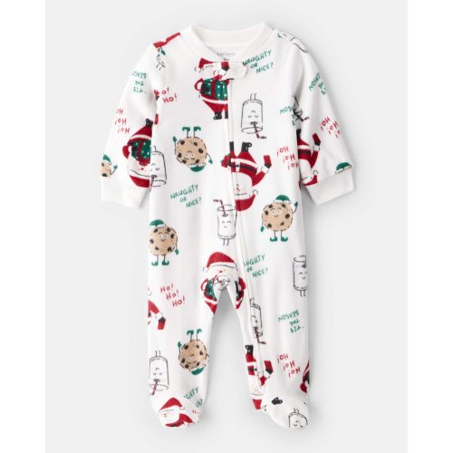 Baby Santa Print Loose Fit Fleece Long-Sleeve Sleep & Play Pajamas - White - Carter's | Carter's