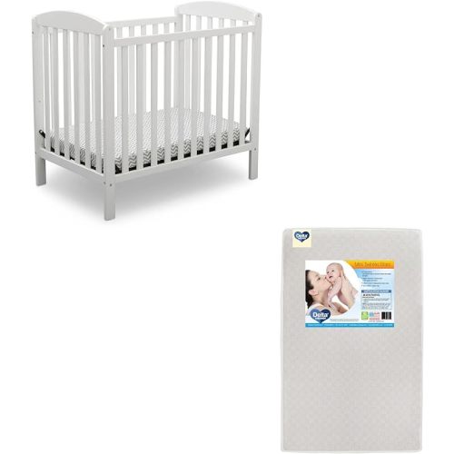 Delta Children Emery Mini Convertible Baby Crib & Twinkle Stars 3-Inch Waterproof Mini Crib Mattress, Bianca White - Crib with 3-inch mattress - Crib + Mattress