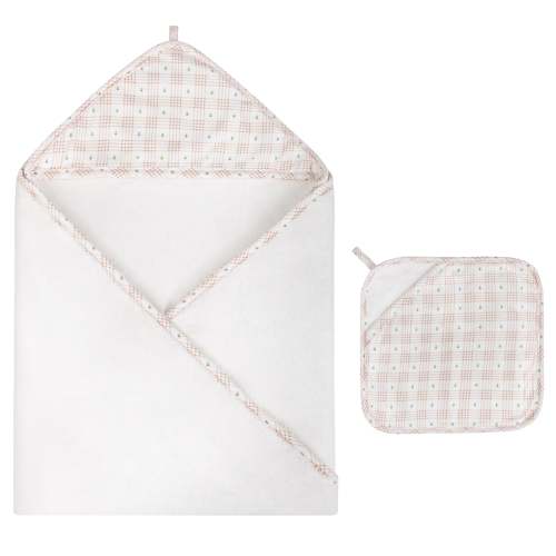 Hooded Towel & Pocket Wash Cloth – Pink - Floral Plaid Collection