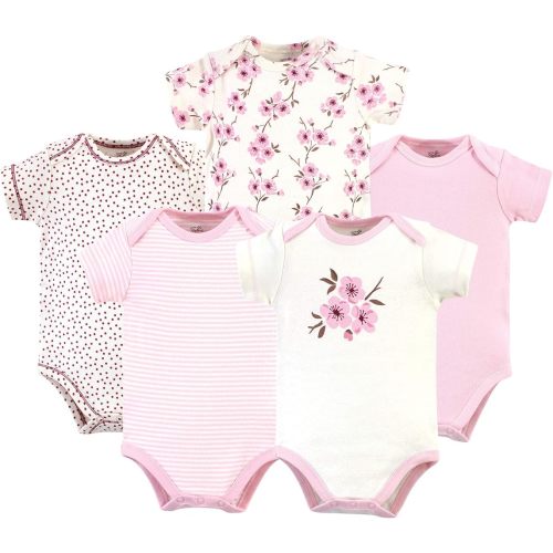 Touched by Nature Unisex Baby Organic Cotton Bodysuits, Cherry Blossom, 3-6 Months