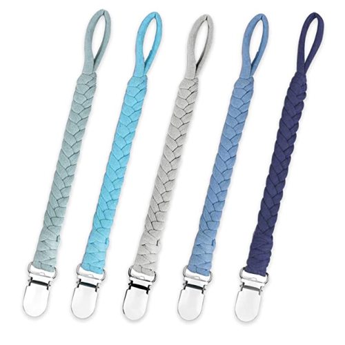 Braided Pacifier Clip for Boys & Baby Girl, Binky Clips Pacifier Holder 100% Handmade Teething Straps Unisex Design Smoother Mam Pacifier Clip Fits All Pacifiers for Shower Birthday Gifts